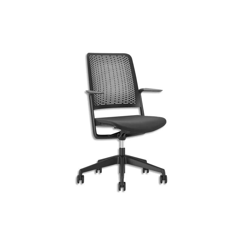 Fauteuil WITH ME Inclinaison synchrone du dossier, accoudoir fixe, structure noire, assise tissu gris Fauteuil WITH ME Inclinaison synchrone du dossier, accoudoir fixe, structure noire, assise tissu gris