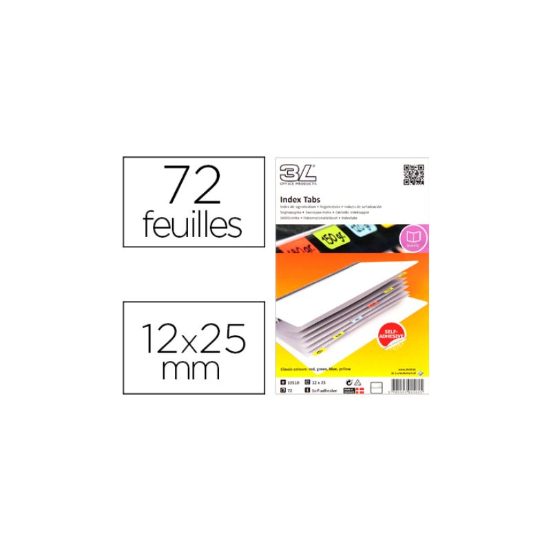 Marque-pages 3l index repositionnable étroit semi-rigide 12x25mm 72f coloris assortis rouge jaune bleu vert. Marque-pages 3l index repositionnable étroit semi-rigide 12x25mm 72f coloris assortis rouge jaune bleu vert.