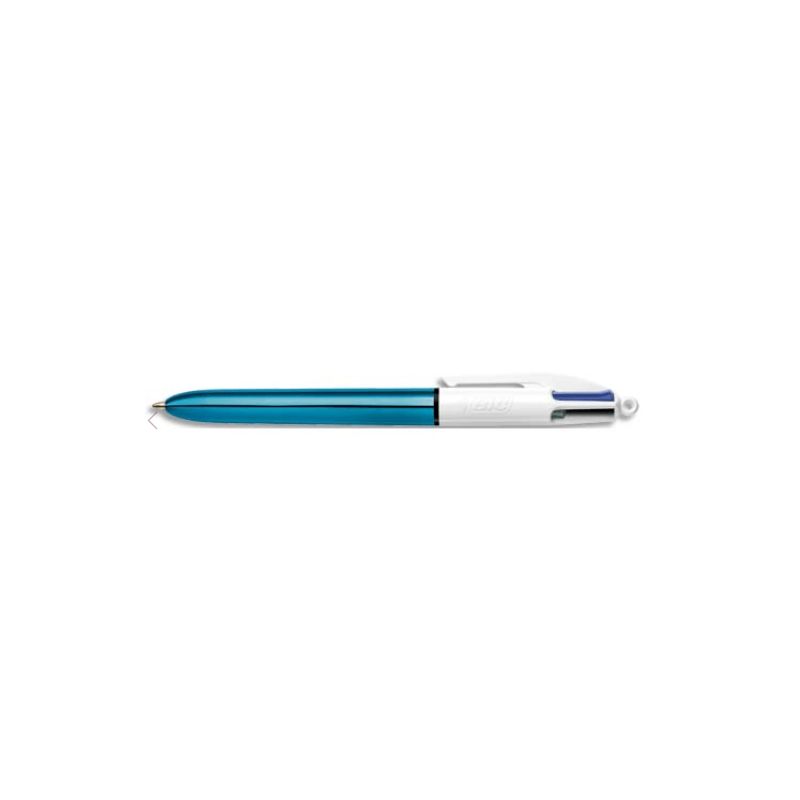 BIC Stylo bille 4 couleurs rétractables Shine. Pointe Moyenne (1,0 mm) - Corps Métallisé Bleu BIC Stylo bille 4 couleurs rétractables Shine. Pointe Moyenne (1,0 mm) - Corps Métallisé Bleu