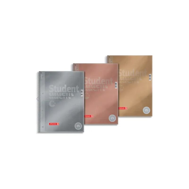 BRUNNEN Cahier METALLIC à spirale A4 5x5 160 pages perforées. Coloris assortis (Doré/Argenté/Or rose) BRUNNEN Cahier METALLIC à spirale A4 5x5 160 pages perforées. Coloris assortis (Doré/Argenté/Or rose)