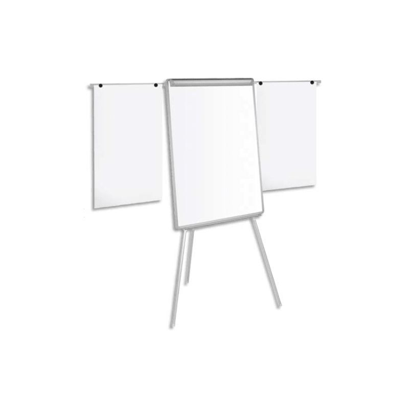 PERGAMY Chevalet trépied cadre aluminium, surface laquée magnétique, 2 bras latéraux - L75 x H107-195 cm PERGAMY Chevalet trépied cadre aluminium, surface laquée magnétique, 2 bras latéraux - L75 x H107-195 cm