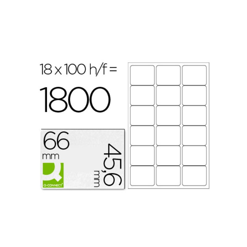 Étiquette adhésive q-connect 66x46.6mm coins arrondis imprimante jet encre laser copieur boîte 100 feuilles 1800 unités. Étiquette adhésive q-connect 66x46.6mm coins arrondis imprimante jet encre laser copieur boîte 100 feuilles 1800 unités.