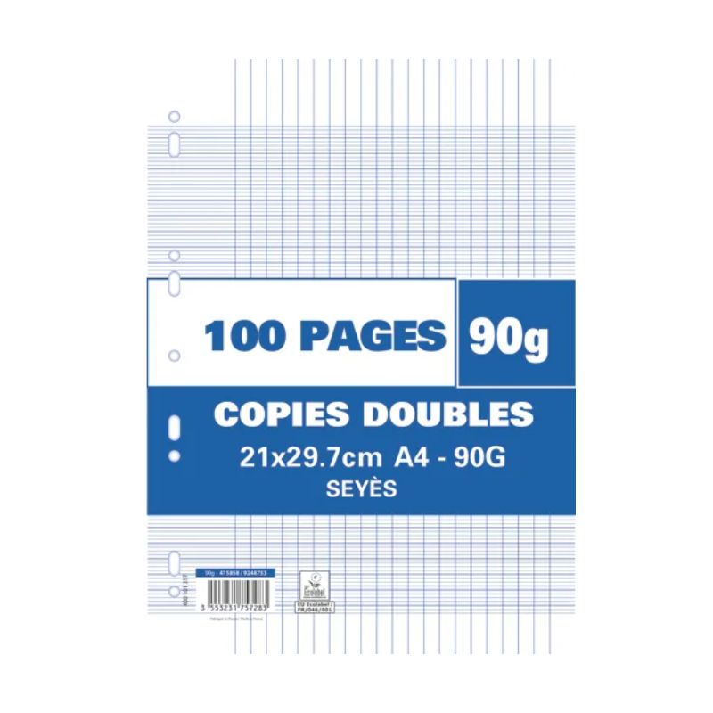 NEUTRE Sachet de 100 pages copies doubles A4 grands carreaux 90g perforées NEUTRE Sachet de 100 pages copies doubles A4 grands carreaux 90g perforées