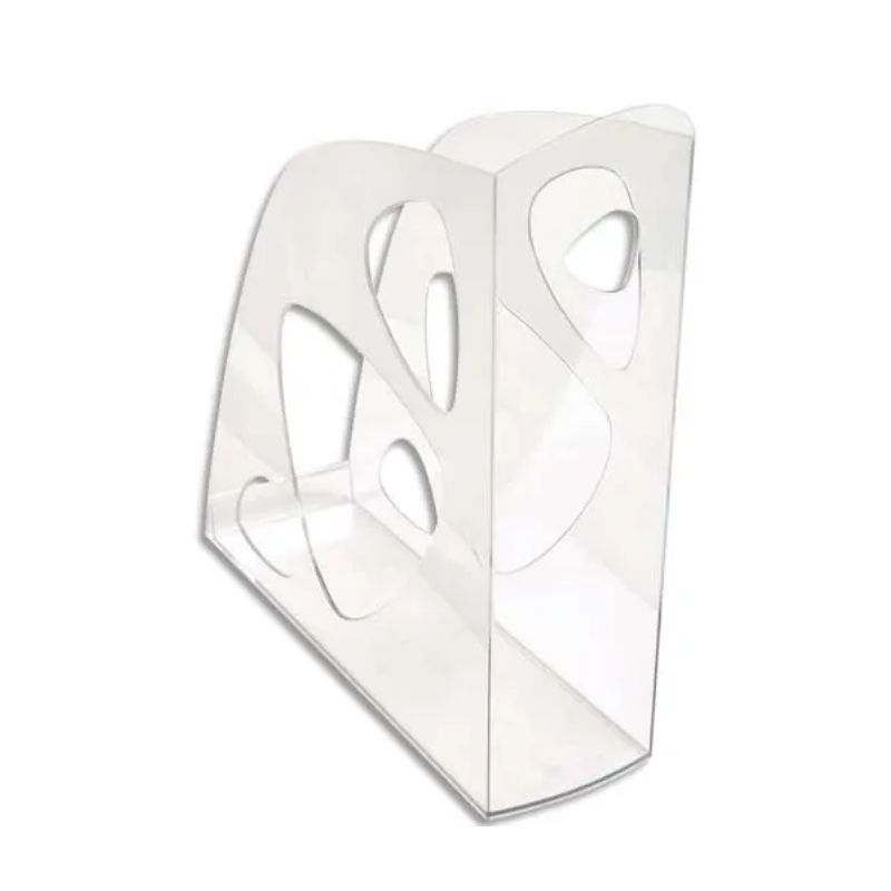 Porte-revues ECO en polystyrène, Cristal - Dos 7,7 cm, H25,7 x P24,8 cm Porte-revues ECO en polystyrène, Cristal - Dos 7,7 cm, H25,7 x P24,8 cm