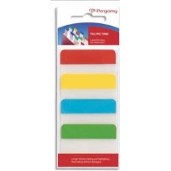 PERGAMY Blister de 4 x 24 index marque-pages larges 3,8 x 5,1 cm rigides. Coloris assortis classiques