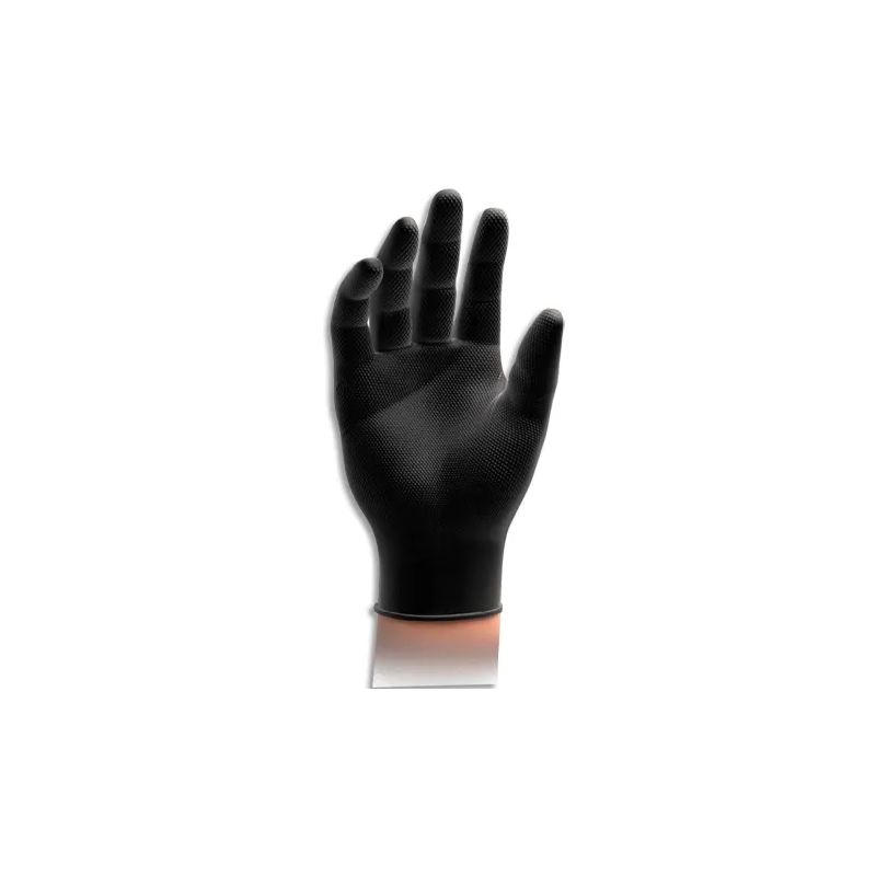 Boîte de 50 gants nitrile non poudrés GoGrip avec picot 6,5gr. Coloris noir. Taille XXL Boîte de 50 gants nitrile non poudrés GoGrip avec picot 6,5gr. Coloris noir. Taille XXL