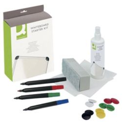Kit nettoyage q-connect tableau blanc 1 flacon 250ml 4 marqueurs 10 aimants 1 brosse rechargeable 5 lingettes.