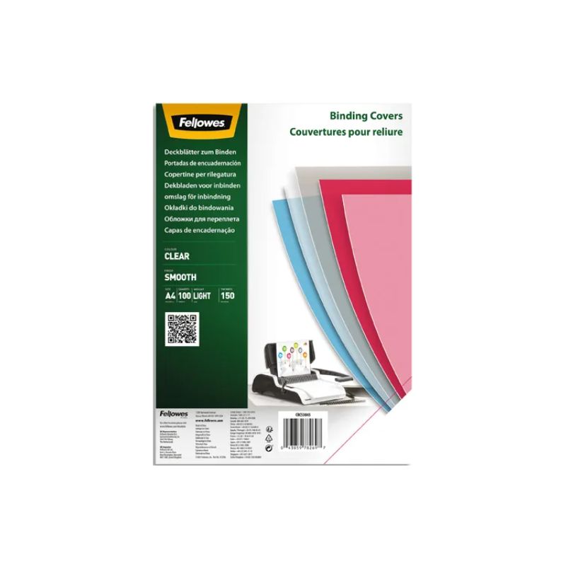 FELLOWES Boîte de 100 plats de couvertures PET A4 150 microns 5384501 FELLOWES Boîte de 100 plats de couvertures PET A4 150 microns 5384501