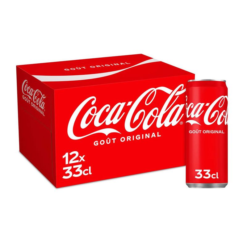 Pack de 12 canettes 33cl COCA-COLA Original Boisson gazeuse aux extraits végétaux Pack de 12 canettes 33cl COCA-COLA Original Boisson gazeuse aux extraits végétaux