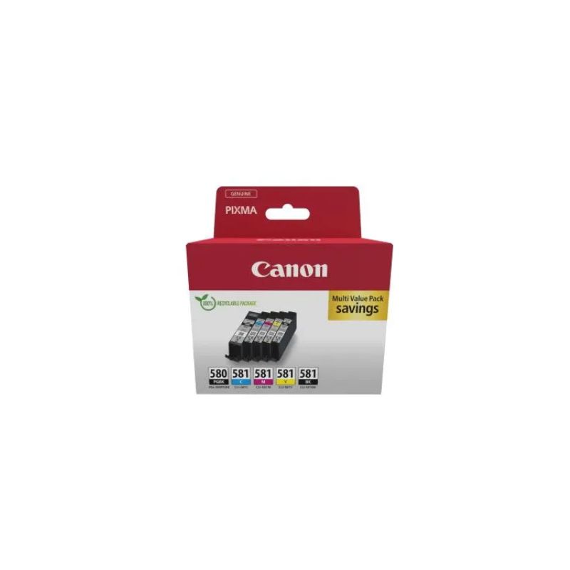 CANON Multipack 5 cartouches Jet d'encre N° 580 + 581 / 2078C008 Noir XXL + Noir + Cyan + Magenta + Jaune CANON Multipack 5 cartouches Jet d'encre N° 580 + 581 / 2078C008 Noir XXL + Noir + Cyan + Magenta + Jaune