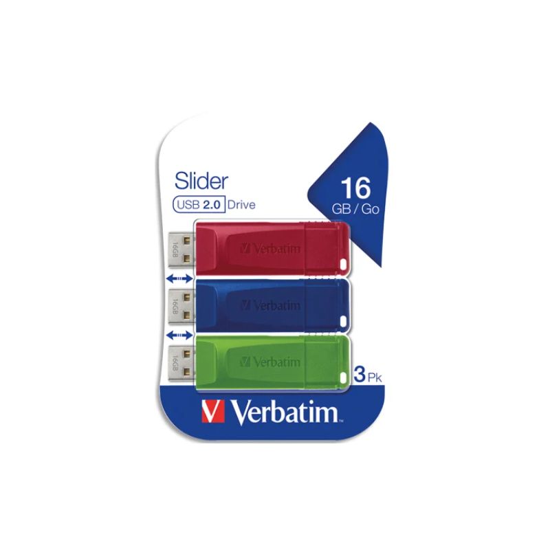 VERBATIM Pack de 3 clés USB 2.0 16Go Rouge/Bleue/Verte rétractable 49326 VERBATIM Pack de 3 clés USB 2.0 16Go Rouge/Bleue/Verte rétractable 49326