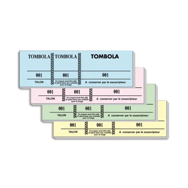 EXACOMPTA Bloc tombola 100 feuillets numérotés 4,8x15cm. 3 volets détachables. Coloris assortis EXACOMPTA Bloc tombola 100 feuillets numérotés 4,8x15cm. 3 volets détachables. Coloris assortis